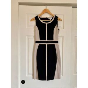 New York & Company Black and Cream Sleeveless Pencil Dress